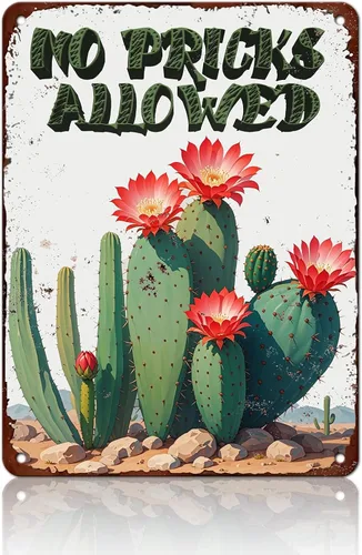 Vista 18 de Cartel de metal con diseño de cactus No Pricks Allowed de 8 x 12 pulgadas para decoración de pared