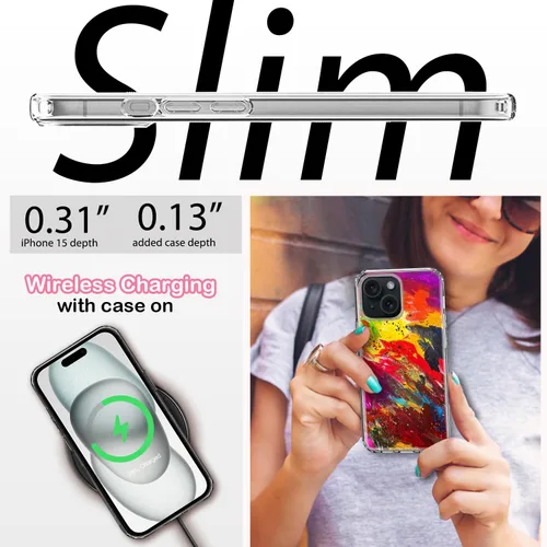 Vista 6 de Funda transparente antiamarillamiento para iPhone 15, 6.1 pulgadas, protección contra caídas de grado militar de 6.6 pies, delgada a prueba