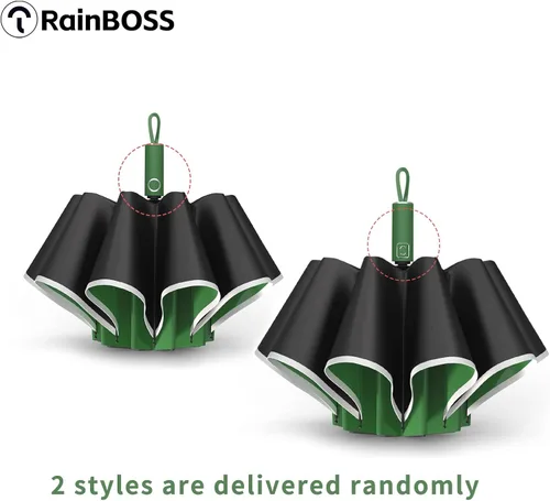Vista 8 de RainBOSS Automatic Travel Umbrella with 10 Ribs, Large Windproof Umbrellas for Rain & Sun, Compact Folding Inverted Umbrella with Reflective Stripe