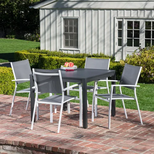 Vista 2 de Hanover Naples - Mesa de comedor cuadrada de aluminio para exteriores de 38 pulgadas, gris, para todo tipo de clima