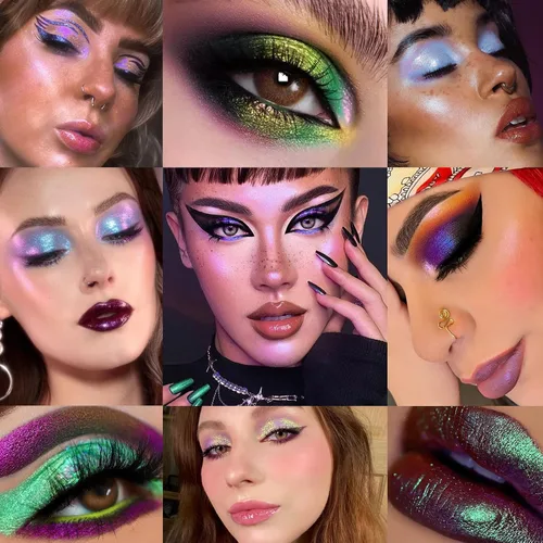 Vista 4 de Sombra de ojos líquida líquida brillante de metal duocromo multicromo, brillo de camaleón, impermeable de alta pigmentación, sombra de ojos líquida