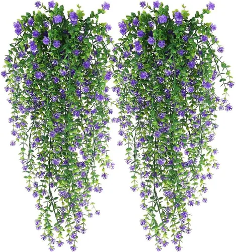 Vista 9 de WEISPARK Flores Colgantes Artificiales, 4 piezas de Guirnalda de Enredadera de Eucalipto Falsa, Plantas Plásticas de Decoración de Flores