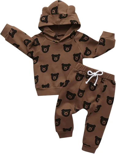 Vista 26 de Ropa de bebé niño niño manga larga con estampado de oso + pantalones deportivos