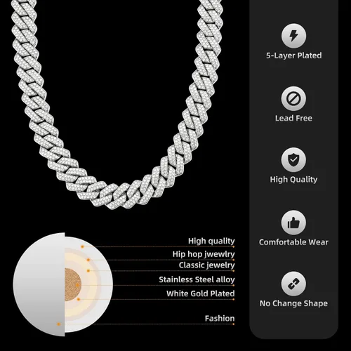 Vista 3 de Cadena de eslabones cubanos para hombre, collar cubano de Miami de oro de 18 quilates, cadena de corte de diamante, cadenas de corte de diamante
