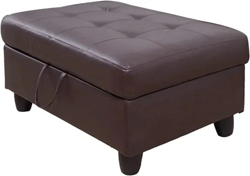 Vista 14 de Otomana de almacenamiento de cuero regenerado 37 x 24.5 x 16.5 pulgadas de alto para apartamento, casa, sala de estar, oficina (negro, otomano)