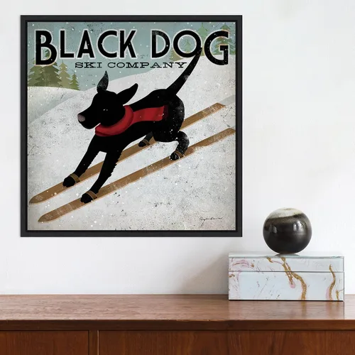 Vista 5 de Amanti Art Lienzo enmarcado para pared, diseño de perro negro (cuadrado) de Ryan Fowler (16 pulgadas de ancho x 16 pulgadas de alto), marco negro