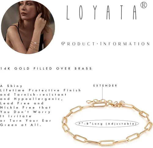 Vista 5 de Pulsera de cadena LOYATA de oro de 14 quilates, regalo de joyería simple y delicada para mujeres