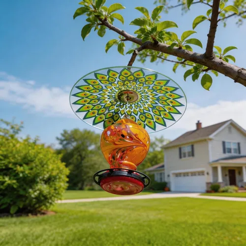 Vista 5 de 13" Large Glass Rain Cover for Bird Feeder, Peacock Weather Guard Dome