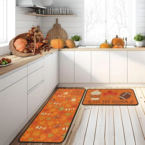 Vista 11 de Juego de 2 alfombras y tapetes de cocina de otoño, alfombras de cocina de Acción de Gracias, con respaldo antideslizante, decoraciones de otoño