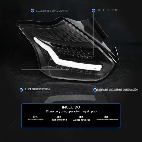 Vista 4 de SPEC-D TUNING Barras de luces traseras LED negras Compatibles con Ford Focus SE/ST/Titanium Hatchback 2015-2018, Ford Focus RS Hatchback 2016-2018