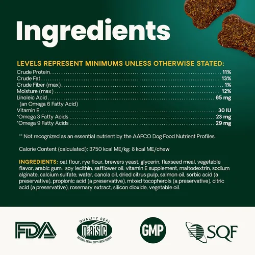 Vista 6 de VetriScience Masticables saludables para piel y pelaje, suplemento de aceite de salmón Omega-3 Derma Strength para perros, masticables Omega