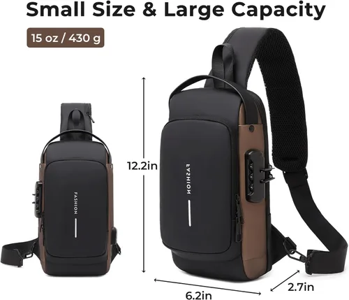 Vista 5 de Bolso bandolera para hombre Bolso cruzado antirrobo - Bolso bandolera de piel sintética - Bolsa de pecho para uso diario
