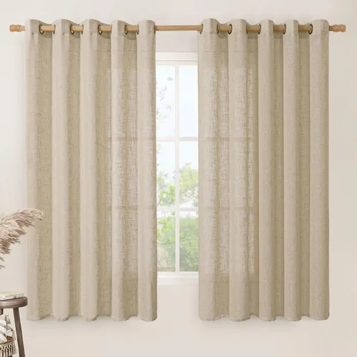 Vista 168 de LAMIT Cortinas de lino marrón caramelo para sala de estar, 84 pulgadas, de lino sintético, texturizado, filtrante de luz, paneles de privacidad