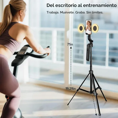 Vista 5 de Trípode de seguimiento facial automático de 71 pulgadas para iPhone con luz, kit de vlogging para iPhone con gesto/control remoto, rotación de 360°