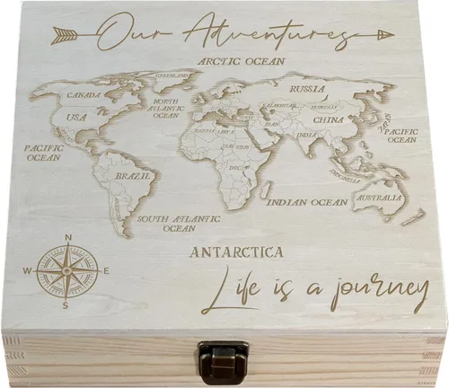 Vista 11 de Our Adventures Box, 8.5 x 8 x 2.5 pulgadas, caja de madera, caja de recuerdo, caja de memoria, caja de regalo, regalo de 5 aniversario, ideas