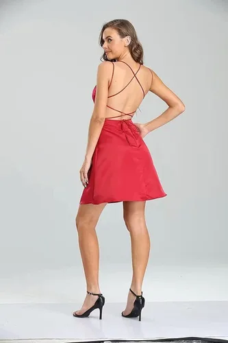 Vista 2 de HEIMO Vestidos de satén de regreso a casa para mujer vestidos cortos de cóctel para niñas HM002