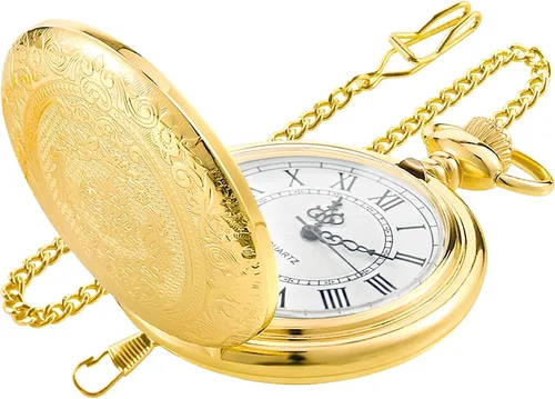 Vista 11 de Large Decorative Flower Pattern White Roman Numeral Scale Quartz Pocket Watches for Men with Chain