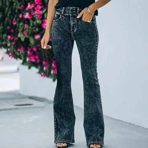 Vista 2 de Jean Pants for Women Cut up Pocket Women's Trousers Flared Wide Button Skinny Leg High Waist Jeans 2022 Jeans