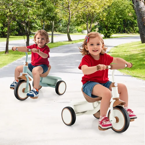 Vista 2 de HONEY JOY Triciclo, triciclo para niños de 3 ruedas con asiento ajustable, cesta de almacenamiento extraíble, triciclo para niños de 3 a 5 años