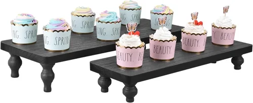 Vista 5 de Ikee Design Juego de 2 piezas de soporte elevador de exhibición de madera, soporte elevador de exhibición de pastelitos, soporte de centro