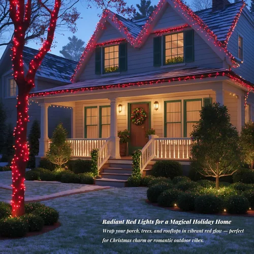 Vista 2 de Etinga Guirnalda de 100 luces LED rojas de 33 pies, luces de hadas enchufables con 8 modos de iluminación, luces decorativas impermeables