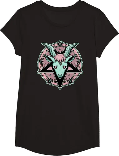 Vista 3 de Camiseta Kawaii Paste Creepy Goat Pentacle, Negro