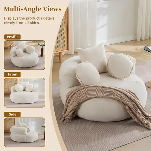 Vista 6 de WUTUTUEE Silla Sofá de Piso Redonda de Gran Tamaño, Chaise Lounge Circular de Chenilla Comprimida, Sin Montaje, Silla de Barril Sin Huesos, Sofá