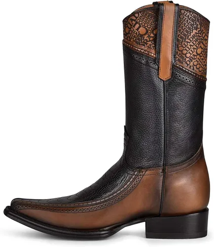 Vista 4 de Cuadra - Botas vaqueras para hombre en piel de avestruz color negro