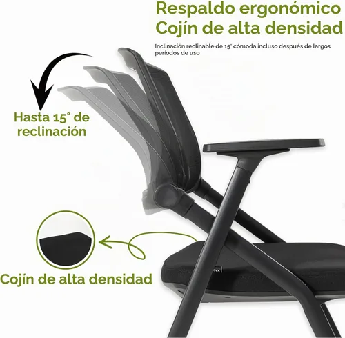 Vista 6 de Paquete de 2 sillas plegables de oficina para sala de conferencias con ruedas, apilables, color negro, silla de computadora con brazos deslizantes