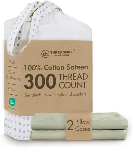 Vista 12 de Threadmill Juego de fundas de almohada tamaño king de 2 piezas - 100% algodón puro de 300 hilos, tejido de satén beige - Fundas de almohada ultra