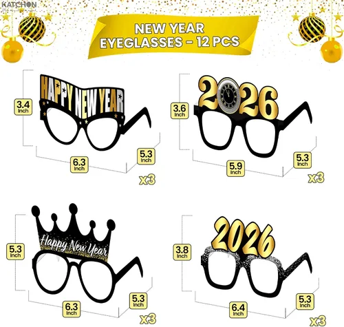 Vista 2 de KatchOn, Gafas de Año Nuevo 2026 – Paquete de 12 Lentes de feliz año nuevo 2026 para suministros de fiesta de Año Nuevo 2026 Gafas de fiesta NYE