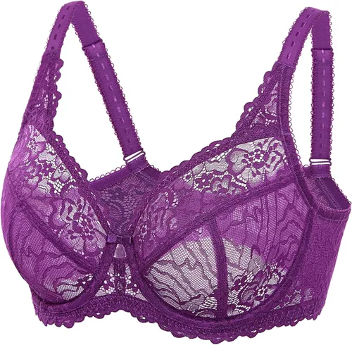 Vista 3 de DELIMIRA Brasier de encaje con aros sin forro para mujer, talla grande, con cobertura completa