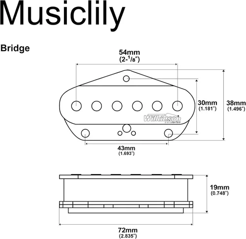 Vista 2 de Pastilla de puente Wilkinson WOVT de bajo Gauss Vintage Nashville cerámica para guitarra eléctrica estilo Tele, negra