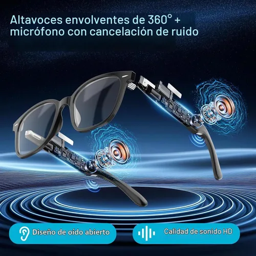 Vista 4 de Gafas de traducción AI unisex con más de 140 idiomas, lentes inteligentes Bluetooth con micrófono y altavoces integrados, interruptor de pasillo