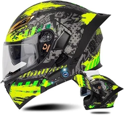 Vista 25 de AAREG - Casco de motocicleta con bluetooth, visera frontal abatible aprobada por DOT/ECE, viseras antivaho duales, para adultos, hombres, mujeres