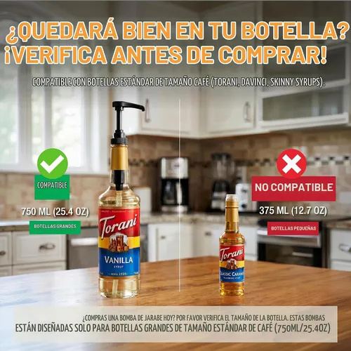 Vista 3 de Bomba de jarabe compatible con Torani, Davinci y Skinny (paquete de 2) - se adapta a botellas (25.4 onzas-750ml) (Negro)