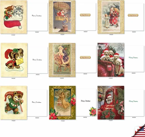 Vista 4 de The Best Card Company Juego de 36 tarjetas navideñas surtidas de 4 x 5.12 pulgadas con sobres para hombres y mujeres (diseños de 36 x 1) Vintage