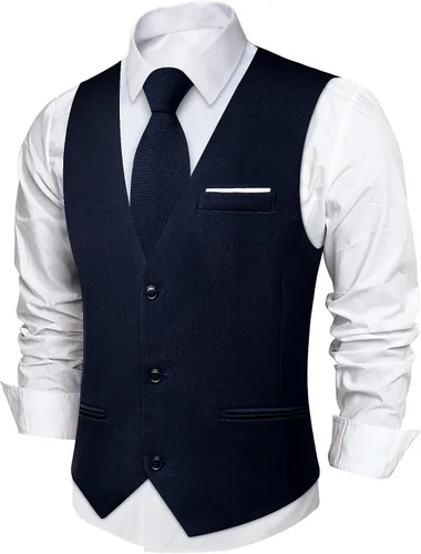 Vista 27 de DiBanGu Chaleco de traje para hombre Vestido formal de negocios Light Khaki