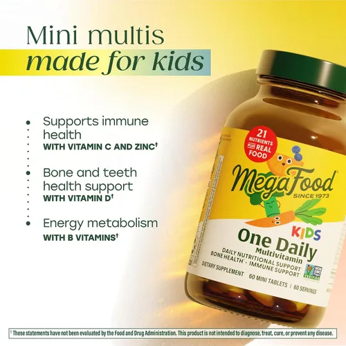 Vista 3 de MegaFood Kids One Daily - Vitaminas para niños - Con vitamina B, vitamina C, vitamina D y zinc - Suplemento de salud ósea y apoyo inmunológico - Sin