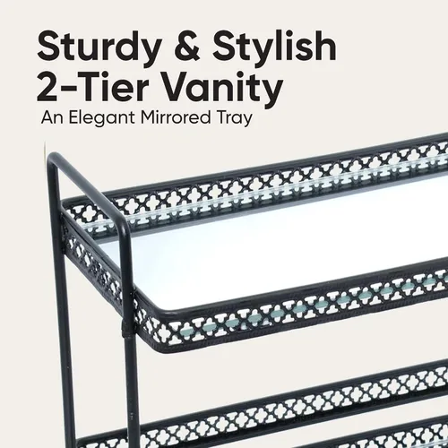 Vista 3 de AQ Organizador de baño de 2 niveles para encimera, bandeja de espejo de tocador negro mate para cuidado de la piel y organizador de maquillaje