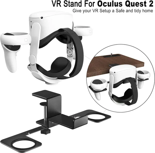 Vista 3 de BOOHENKA VR Headset Stand VR Hanger Headset Display Holder Headset Holder and Controller Mount Station Metal Storage Hook Compatible with Oculus