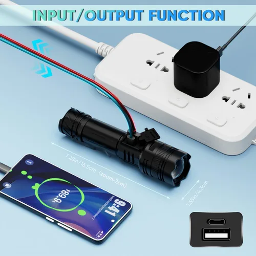 Vista 5 de Linternas LED recargables con luz lateral y pantalla de alimentación digital, 5 modos de iluminación súper brillante con luz de trabajo COB