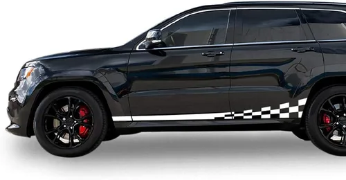 Vista 7 de Adhesivo adhesivo de vinilo lateral ondulado acabado a rayas compatible con Jeep Grand Cherokee 2011-2017 (Negro)