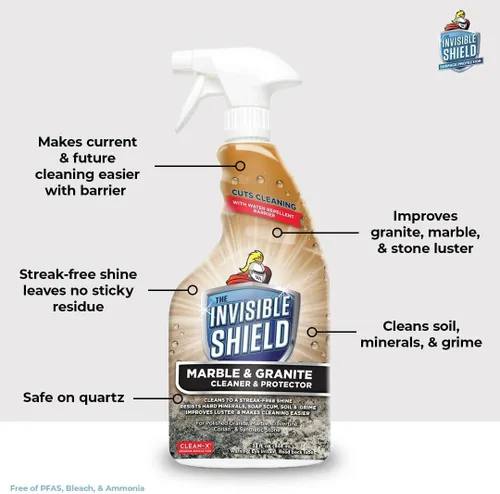 Vista 2 de Invisible Shield Limpiador y protector de mármol y granito con peróxido de hidrógeno – 32 onzas líquidas por UNELKO- Clean-X paquete de 2
