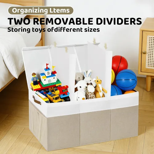 Vista 4 de Cofre plegable extragrande para juguetes con tapa, organizador plegable de juguetes para niños, contenedor de almacenamiento grande de tela