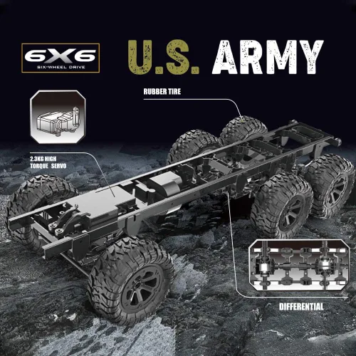 Vista 5 de GoolRC Camión militar RC, auto de control remoto a escala 1:12 6WD, autos militares de 2.4 GHz, camión todoterreno todo terreno, vehículo de juguete