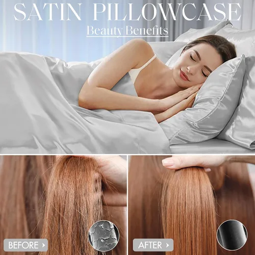 Vista 42 de Madison Park Essentials - Juego de sábanas de satén de lujo y sedoso con brillo natural, bolsillo elástico de 14 pulgadas para colchones de hasta 16