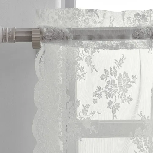 Vista 2 de Kotile Cortinas de encaje marfil para ventana, diseño floral rústico de 26 Blanco