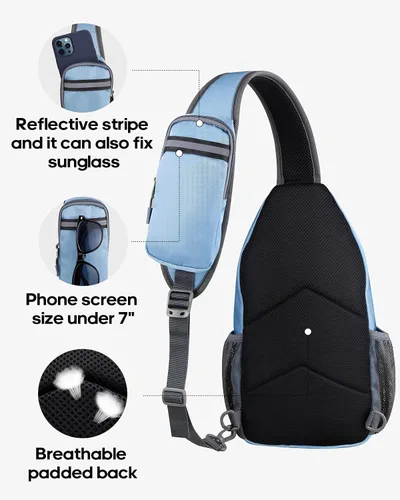 Vista 29 de Waterfly - Mochila cruzada tipo bandolera para viajes y caminatas, bolsa de pecho, Gris, talla única