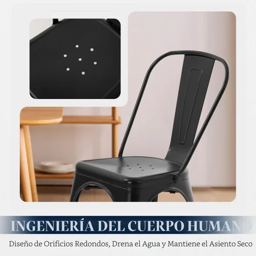 Vista 7 de Juego de 4 sillas de comedor, de metal, para interiores y exteriores, sillas de patio, de cocina, de 18 pulgadas de altura, silla de restaurante